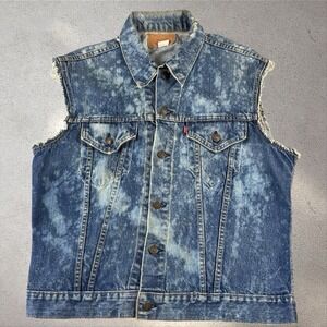 Vintage Levi's Denim Vest Fits Medium/Large USA Bleached Distressed Trucker